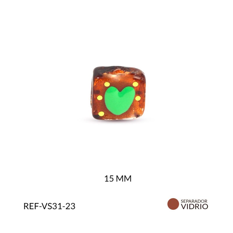 Separador cuadrado cafe corazon verde 15mm x und