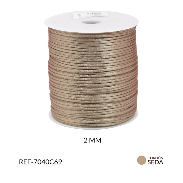 Cordón seda almendra oscuro 2mm rollo x130m