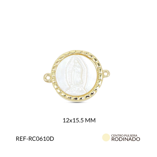 Centro pulsera rodinado virgen de guadalupe en nácar 12x15.5mm x und