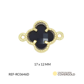 Centro pulsera rodinado trébol cristal negro 17x12mm x und