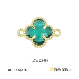 Centro pulsera rodinado trébol cristal verde 17x12mm x und