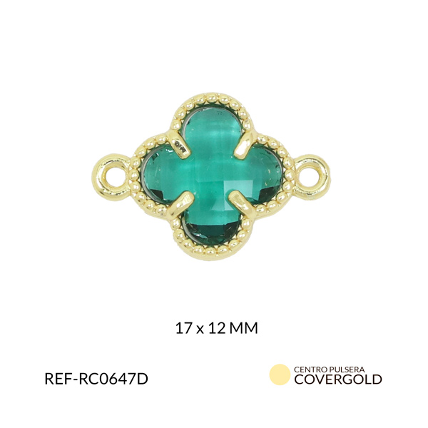 Centro pulsera rodinado trébol cristal verde 17x12mm x und