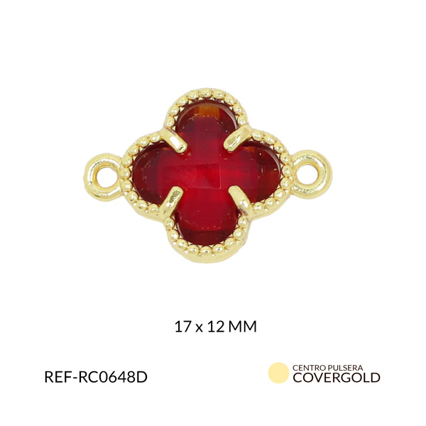 Centro pulsera rodinado trébol cristal rojo 17x12mm x und