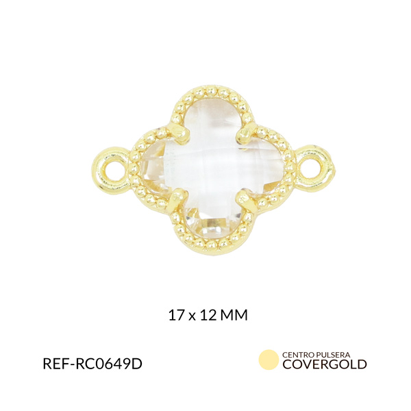 Centro pulsera rodinado trébol cristal 17x12mm x und