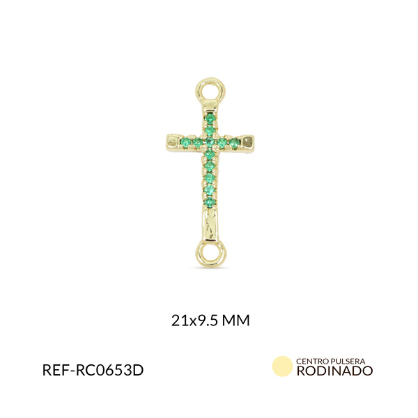 Centro pulsera rodinado cruz circón verde 21x9.5mm x und