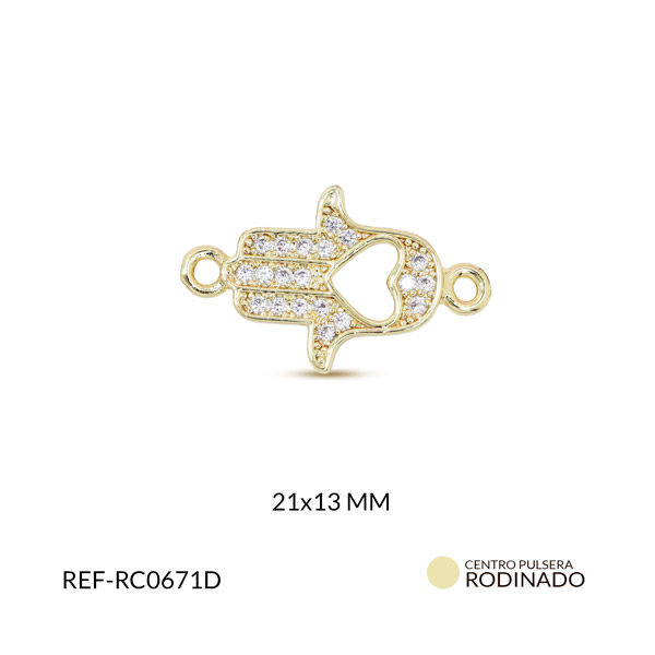 Centro pulsera rodinado mano hamsa corazon circón 21x13mm x unidad