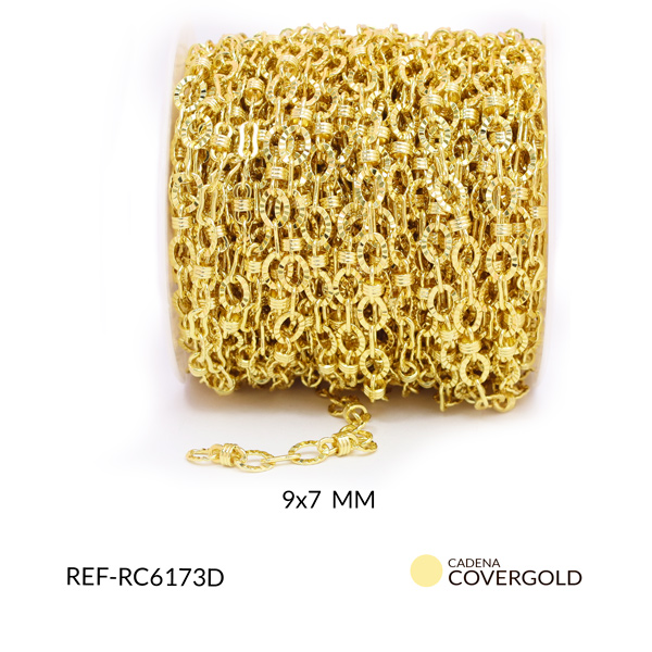 Cadena covergold eslabón ovalado grabado 9x7mm x 50cm