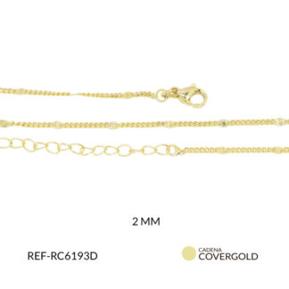 Cadena rodinada cubana con placa destellos 2mm x45 cm x und