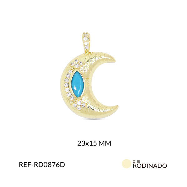 Dije rodinado luna cristal azul circón plateado23x15mm x und