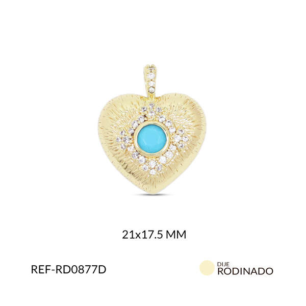 Dije rodinado corazon cristal azul circón plateado 21x17.5mm x und