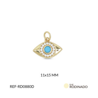 Dije rodinado ojo verde agua marina circón plateado 11x15mm x und