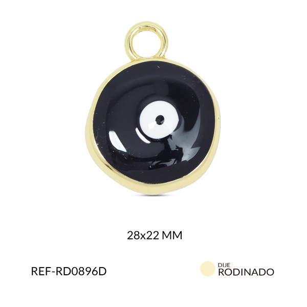 Dije rodinado ojo turco resina negra 28x22mm x und