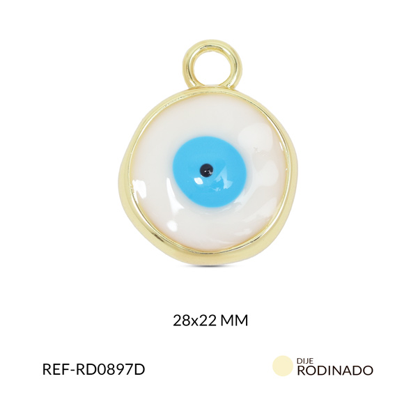 Dije rodinado ojo con resina blanco 28x22mm x und