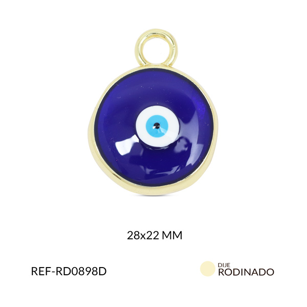 Dije rodinado ojo resina azul rey 28x22mm x und