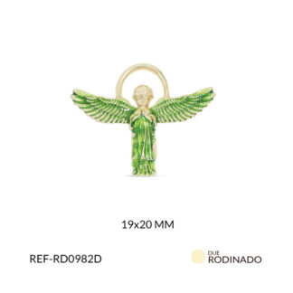 Dije rodinado ángel de la guarda resina verde 19x20mm x und