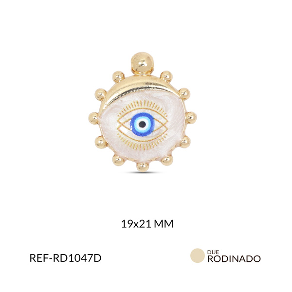 Dije rodinado ojo pestaña 11 puntos 19x21mm x und