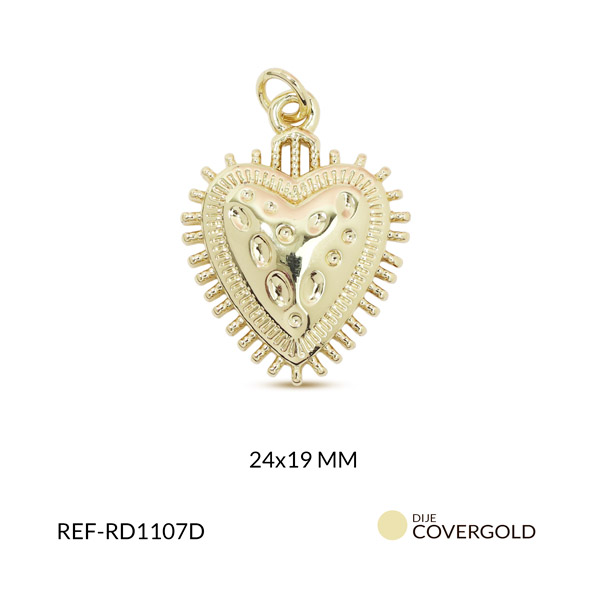 Dije covergold corazón destello grabado 24x19mm x unidad