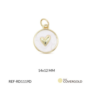 Dije covergold redondo pintado blanco corazon dorado 14x12mm x unidad