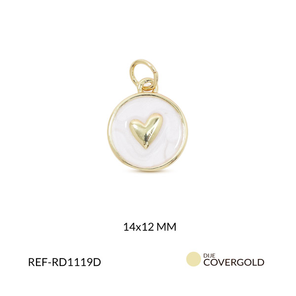 Dije covergold redondo pintado blanco corazon dorado 14x12mm x unidad