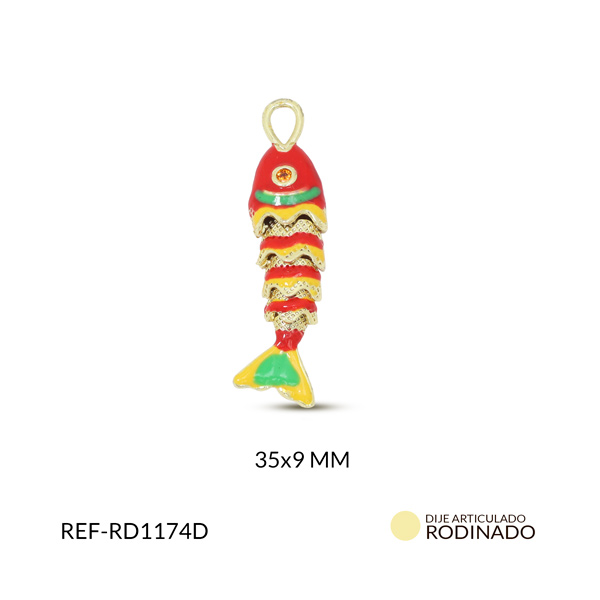 Dije rodinado pez esmaltado rojo 35x9mm x und