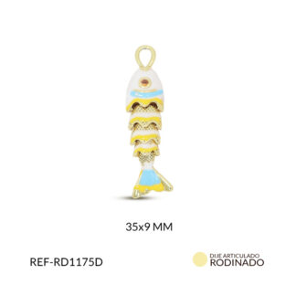Dije rodinado pez esmaltado blanco 35x9mm x und