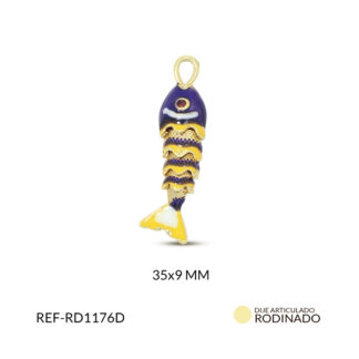 Dije rodinado pez esmaltado azul rey 35x9mm x und