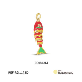 Dije rodinado pez esmaltado rojo 30x8mm x und
