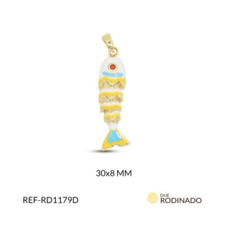 Dije rodinado pez esmaltado blanco 30x8mm x und