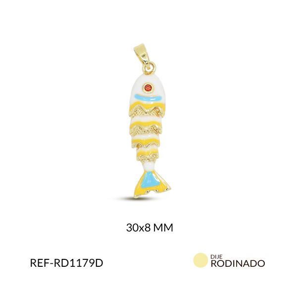 Dije rodinado pez esmaltado blanco 30x8mm x und