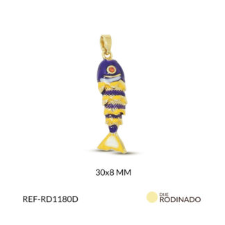 Dije rodinado pez esmaltado azul rey 30x8mm x und
