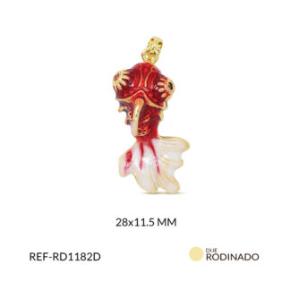 Dije rodinado pez esmalte rojo 28x11.5mm x und