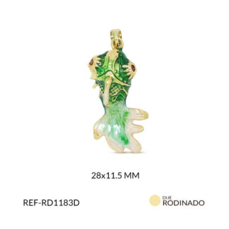 Dije rodinado pez esmalte verde 28x11.5mm x und