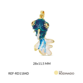 Dije rodinado pez esmalte azul rey 28x11.5mm x und