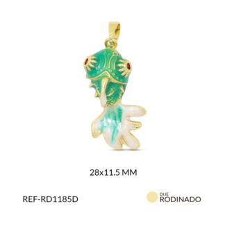 Dije rodinado pez esmalte verde 28x11.5mm x und