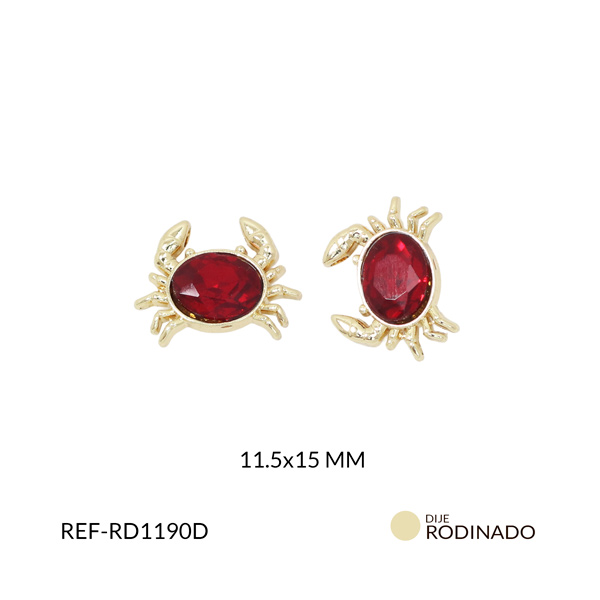 Dije rodinado cangrejo cristal rojo 11.5x15mm x und