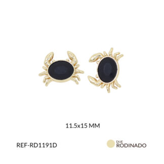 Dije rodinado cangrejo cristal negro 11.5x15mm x und
