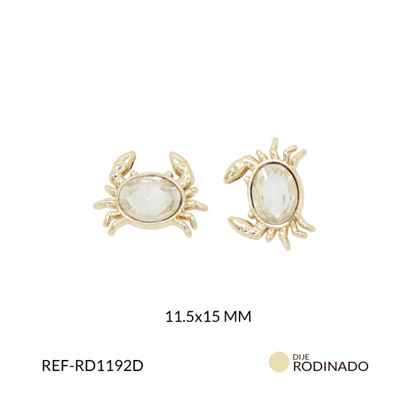 Dije rodinado cangrejo cristal transparente 11.5x15mm x und