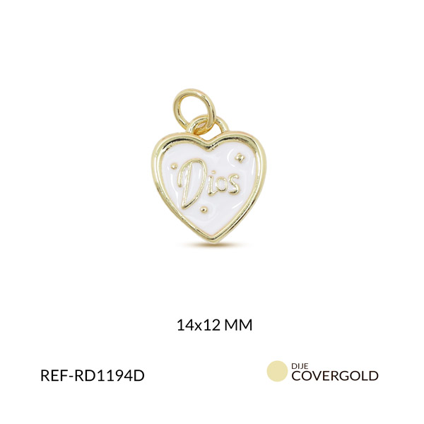 Dije covergold corazon frase Dios resina blanca 14x12mm x unidad