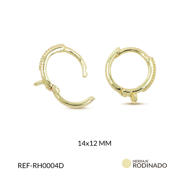 Herraje rodinado circón plateado para arete 14x12mm x unidad