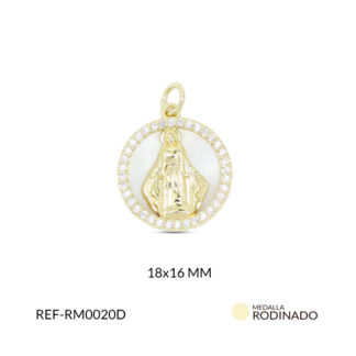 Medalla rodinada milagrosa nácar circón plateado 18x16mm x und
