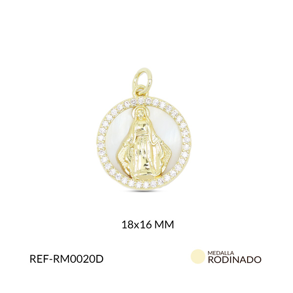Medalla rodinada milagrosa nácar circón plateado 18x16mm x und