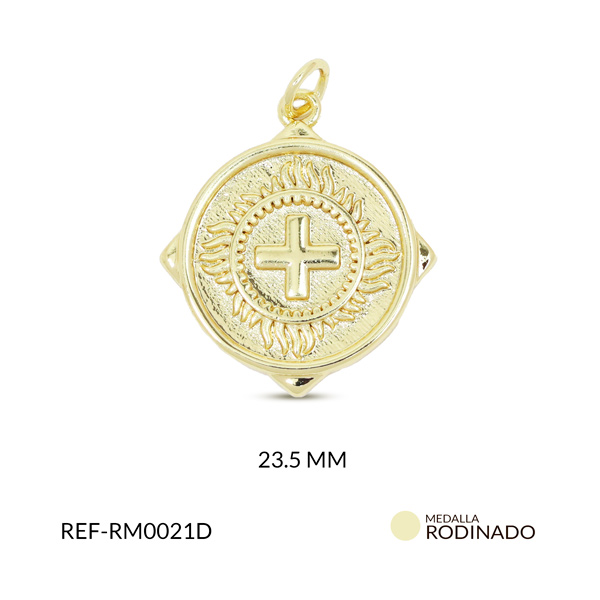 Medalla rodinado circulo con cruz 23.5mm x und