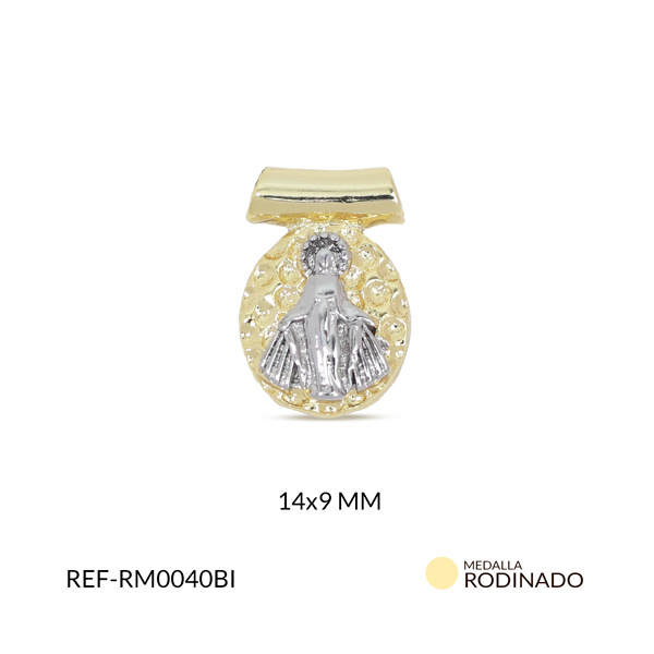 Medalla rodinada bicolor virgen milagrosa 14x9mm x und