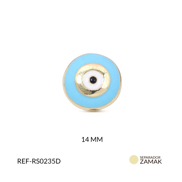 Separador rodinado ojo con resina azul menta 14mm x und