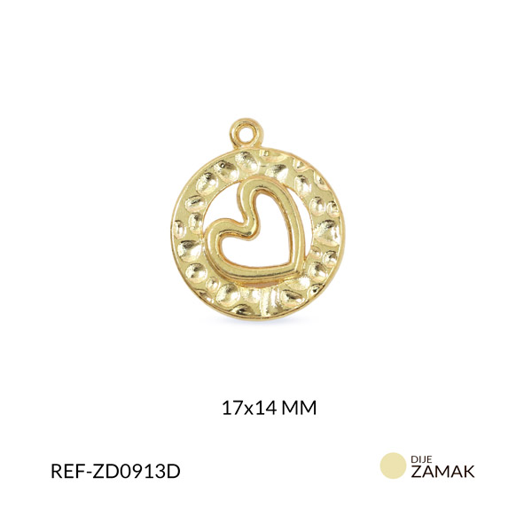Dije zamak circulo martillado corazon 17x14mm x par