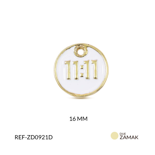 Dije zamak amuleto circulo blanco 11:11 16mm x unidad