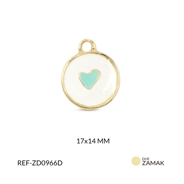 Dije zamak circulo resina blanca corazon verde 14x17mm x unidad