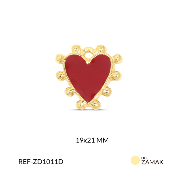 Dije zamak corazon puntos resina roja 19x19mm x und