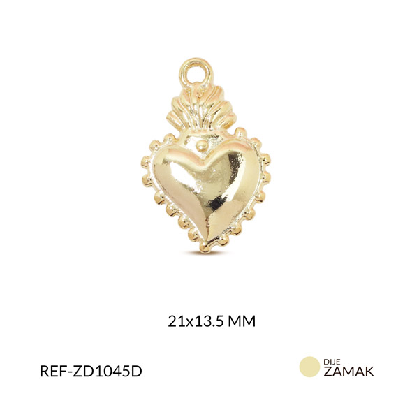 Dije zamak corazon con llamas y puntos 21x13.5mm x 3 unidades