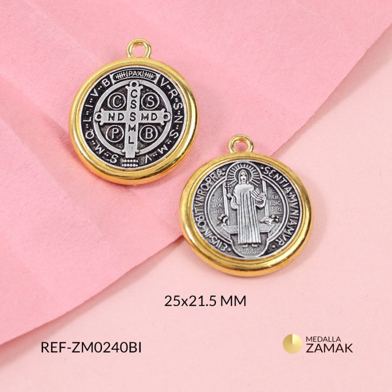 Medalla zamak bicolor san benito 25x21.5mm x und